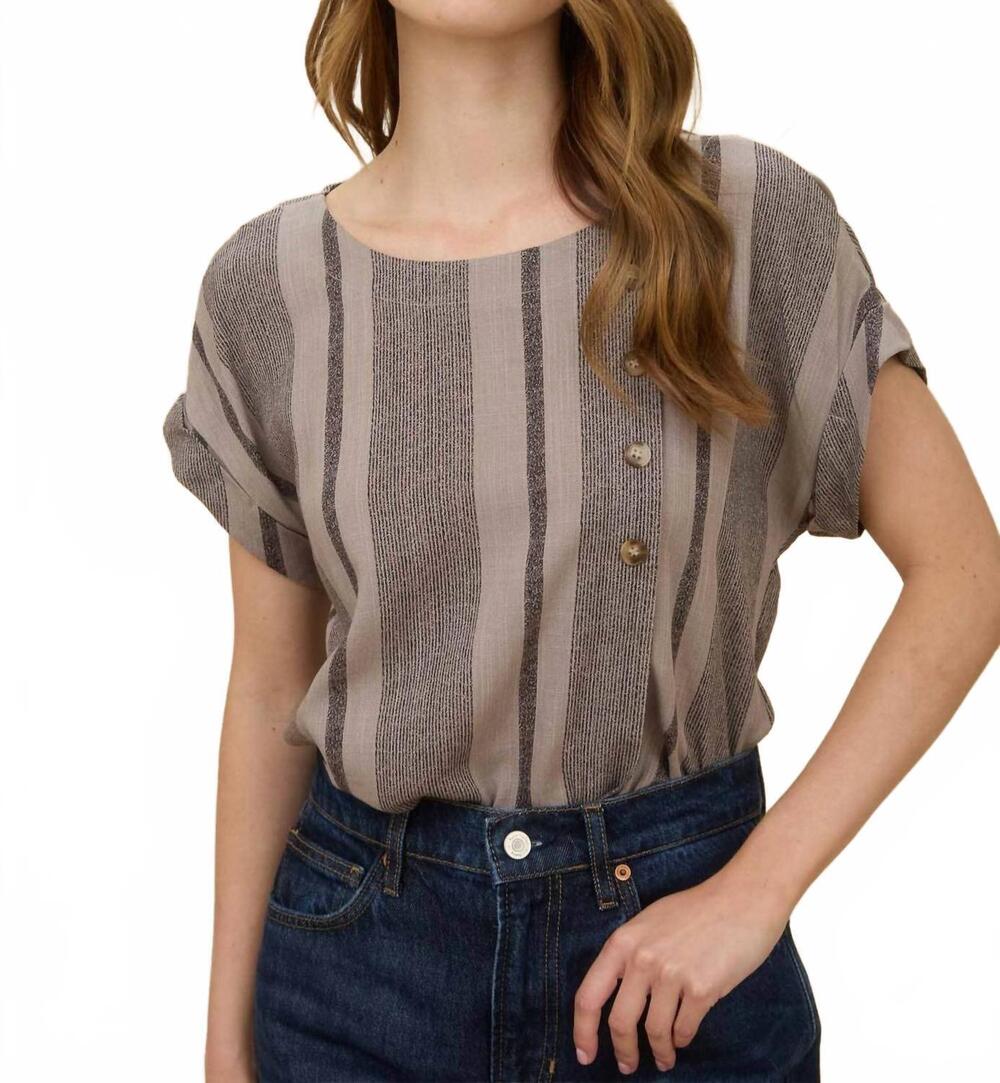 NEW BLU PEPPER stripe cuff sleeve top in mocha